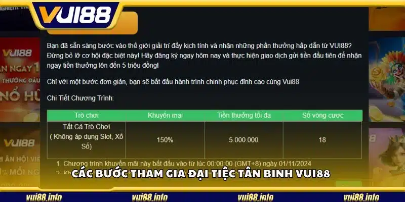 Các bước tham gia đại tiệc tân binh Vui88