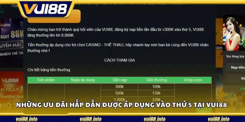 Những ưu đãi hấp dẫn được áp dụng vào thứ 5 tại Vui88