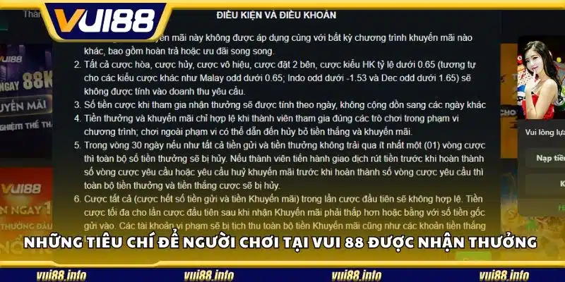 Những tiêu chí để người chơi tại Vui 88 được nhận thưởng