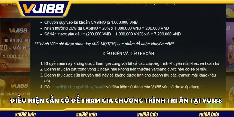 Điều kiện cần có để tham gia chương trình tri ân tại Vui88